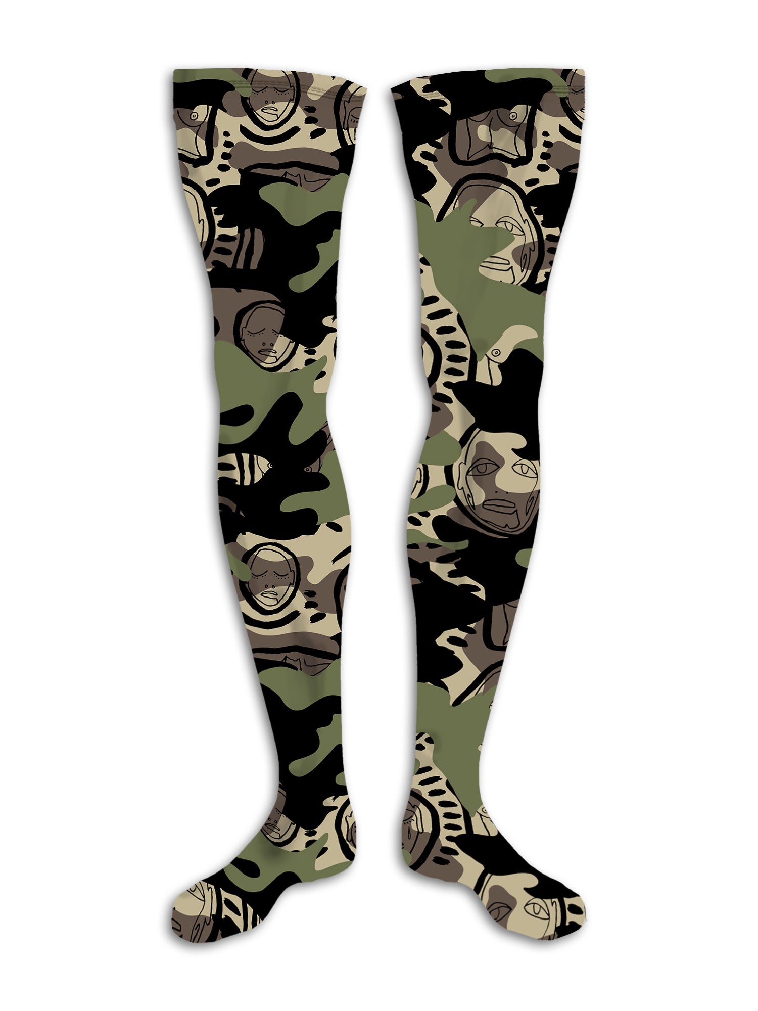 Straight Shooter Camo Stockings ($9) ❤ liked on Polyvore featuring  intimates, hosiery, tights, thigh high hos…